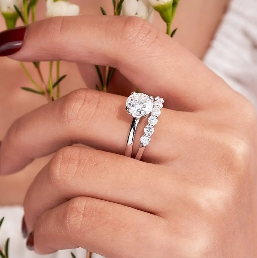 18K White Gold 0.70cttw Diamond Ring Engagement Moissanite 925 Wedding Gift